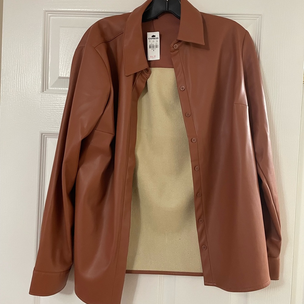 Express Woman’s Cognac Button Up, Size Medium - image 2